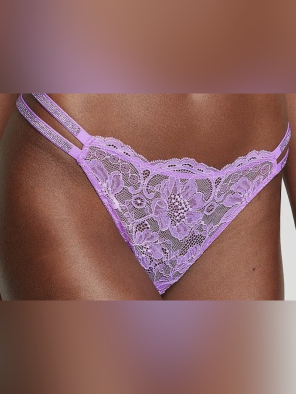 VICTORIA'S SECRET VERY SEXY DOUBLE RHINESTONES STRAP LACE THONG PANTY MEDIUM NEW